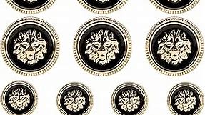 F&G 14pcs Black Buttons Vintage Antique Metal Enamel Blazer Buttons Set - 3D Lion Head - for Blazer, Suits, Sport Coat, Uniform, Jacket 18mm 23mm (Gold)