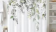 BTTN Extra Long Shower Curtain - 72x84 Inch Long Floral Waterproof Fabric Shower Curtain Set with 12 Hooks, Tall Watercolor Eucalyptus Leaves Decorative Shower Curtains for Bathroom - Sage Green