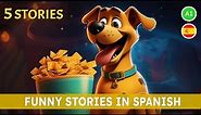 LEARN SPANISH by stories: 5 Simple Funny Story for Beginners (A1-A2) 🎧