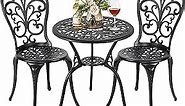 Nuu Garden 3 Piece Outdoor Bistro Table Set, All Weather Cast Aluminum Patio Bistro Sets Patio Table and Chairs Set of 2 with Umbrella Hole for Yard, Balcony, Black