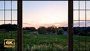 4K Countryside Evening Ambience Window view with Nature Sounds - Relaxing, Calming, Sunset