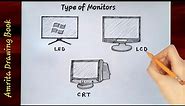 Computer Monitor Drawing | Type of Computer monitors | How to Draw Computer Monitor easy | Drawing