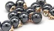 USOSOU 10mm Round Black Faux Pearl Buttons with Gold Metal Shank, for Clothes, Shirts, Skirts, Wedding Dresses, DIY Crafts, Handmade Sewing Accessories(20pcs 10mm(0.394inch))