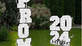 6 Pcs Prom 2023 Yard Signs Party Outdoor Lawn Decorations with Light String Prom Graduation Yard Signs Party Outdoor Grad Decorations Waterproof Lawn Decor Graduation Party Supplies (Silver and Black)