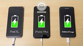 Pixel XL vs iPhone 7 Plus vs Galaxy S7 Edge - Battery Charging Speed Test