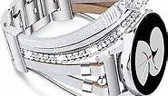 Silver Bracelet for Samsung Galaxy Watch 4/5/6/Active 2 Bands 40mm 44mm, Bling Leather 20mm Watch Bands Straps For Samsung Galaxy Watch Bands 6/4 Classic Galaxy Watch 5 Pro Watch3 Women