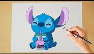How to draw Stitch with Boba | Step by step tutorial | Stitch and Lilo
