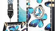 Loheckle for Samsung Galaxy Note 9 Case for Women, Designer Square Cases for Galaxy Note 9 Case with Ring Stand Holder and Lanyard, Stylish Butterfly Luxury Cover for Samsung Note 9 Phone Case 6.4''