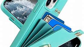 LAMEEKU Wallet Case Compatible with iPhone 11 Pro Max, Leather Case with Card Holder, 360°Rotation Ring Kickstand, RFID Blocking Protective Case Designed for Apple iPhone 11 Pro Max 6.5'' Mint Green