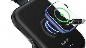 RORRY Portable Apple Watch Charger,5000mAh iWatch Wireless Charger Power Bank with Built-in Cable,Travel Keychain Charger for Apple Watch 9/Ultra2/8/Ultra/7/6/Se/5/4/3,iPhone 15/14/13/12/11 (Black)