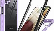 JXVM for Samsung Galaxy A12 Case: with Front Built in Screen Protector & Hard Anti-Scratch Clear Back Case - Full Body Anti-Fall Cell Phone Cover Heavy Duty Shockproof Phone Defender - Girly Purple
