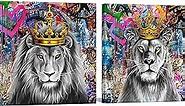 Saypeacher Lion Canvas Wall Art King and Queen Painting Colorful Couple King Queen Lion Pictures Artwork Prints
