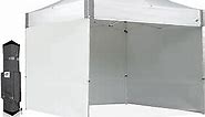 E-Z UP ES100S Instant Commercial Pop Up Canopy Tent, 10' x 10' with 3 Sidewalls, 1 Mid-Zip Sidewall and Wide-Trax Roller Bag, White