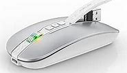 Bluetooth Mouse for Laptop,Slim & Silent Wireless Travel mice USB C Rechargeable 2400 DPI Dual Mode with USB Receiver(Silver)