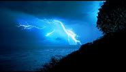 Thunder and Lightning Rain Sounds on Ocean waves with Black Screen ⚡ Storm White Noise for Sleep
