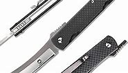 Handmade Higonokami Razor Folding Pocket Knife with Clip and Sheath,3in D2 Steel Blade,Carbon Fiber Liner Lock Handle EDC Knives for Men
