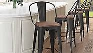 Aklaus Metal Bar Stools Set of 4,30 inch Barstools Bar Height Bar Stools with Backs Farmhouse Bar Stools with Larger Seat High Back Kitchen Dining Chairs Modern Bar Chairs Matte Black Stools