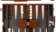 Backgammon Set - 15 Inch Classic Backgammon Board Game Sets Handheld - Backgammon Sets for Adults and Kids - Brown Faux Leather Case - Instruction