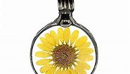 Handmade Yellow Sunflower Necklace, Real Pressed Flower Pendant, Nature Jewelry for Women, Anniversary Gift