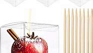 LOKQING 20 pack Candy Apple Boxes with Sticks Set Plastic Clear Caramel Apple Containers Chocolate Covered Apples Packaging Party Favor Gift Goxes,4 x 4 x 4 Inch