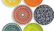 Annovero Appetizer Plates, Small Colorful Cute Decorative Porcelain Dinnerware for Salad, Luncheon, Dessert, Serving Dishes for Entertaining, Microwavable, 8.5 Inch Diameter, Set of 6