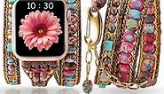 Youthrun Handmade Boho Watch Band Compatible with Apple Watch 49MM 45MM 44MM 42MM 41MM 40MM 38MM Beaded Wrap Bracelet for iWatch Ultra, Series SE/9/8/7/6/5/4/3/2/1, Fancy Strap for Women