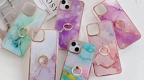 for Samsung Galaxy A54 5G Case for Women, Slim Durable Marble Phone Cases with Diamond Ring Holder Protective Cover for Galaxy A54 5G DLS Green