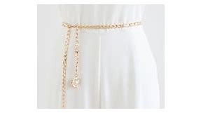 Floral Pearl Faux Leather Gold Chain Belt in Ivory