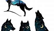 Wolf Howling Under The Starry Sky Moon Wall Decal Galaxy Wolf Star Wall Stickers Removable Self-Adhesive Vinyl Wall Art Murals for Kids Bedroom Nursery Living Room Wall Decor