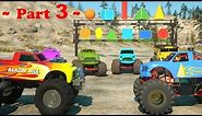 Learn Shapes And Race Monster Trucks - TOYS (Part 3) | Videos For Children