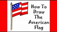 How To Draw The American Flag For Kids Step by Step Tutorial. Guided easy USA 4th of July drawing