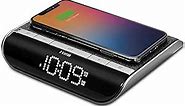 iHome Wireless Charger with Alarm Clock and USB Charger, Digital Clock with iPhone Charger and Samsung Charger for Apple and Samsung Devices