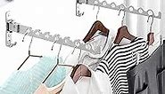 Wall Mount Coat Hanger Holder Silver Clothes Drying Organizer Rack Garment Hooks Aluminium Retractable Folding Indoor Wall Mounted Hanger Space Saver for Laundry Room Bedroom (2 Racks) Silver