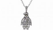 Sterling Silver Black and White Diamond Penguin Pendant Necklace