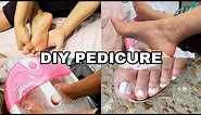 At Home Pedicure Tutorial! White Gel Nails *(soft feet) Maintenance Series