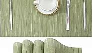 Pea Green Placemats Set of 4 - Heat Resistant Non-Slip Place mats for Dining Table, Washable Durable PVC Vinyl Woven Table Mats（Pea Green, 4）