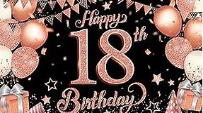 KatchOn Rose Gold Happy 18th Birthday Banner - Large, 72x44 Inch | Rose Gold and Black 18th Birthday Decorations for Girls, Pink Happy 18th Birthday Backdrop, Happy 18 Birthday Decorations for Women