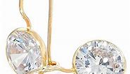 14K Gold White Earrings - 14K Solid Yellow Gold Dangle Drop Earrings, 8mm Transparent White Cubic Zirconia, CZ Gemstone, Minimalist Zircon Dainty Wedding Handmade Bridal Glass Jewelry