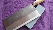 Sharpening Chinese vegetables cleaver / chef's knife - CAI DAO - with cheap sharpening stone