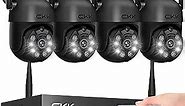Wireless Security Camera System, 4pcs 3MP PTZ Cameras Outdoor Indoor, CKK WiFi Surveillance NVR System with Floodlights & Siren Alarm, 2 Way Audio, 24/7 Record, Expandable 10CH, No HDD