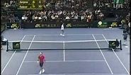 4 Aces in a row by Federer against Sampras, who reacts funny
