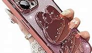 for iPhone 15 Pro Max Case with Cute Rabbit Mirror Stand,15 Pro Max Phone Case Luxury Plating Sparkle Gradient ,Bling Glitter Girly Soft TPU Bumper Case for iPhone 15 Pro Max for Women Girls Pink