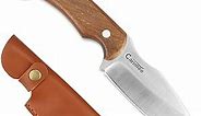 Utility Fixed Blade Knife Full Tang Butcher Meat Knives With 4.1” D2 Steel Blade, Sandalwood Handle, Leather Sheath, Outdoor Camping Kitchen Knife