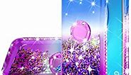 Galaxy J7 V/J7 (2017)/J7 Perx/J7 Sky Pro/Halo/J7 Prime Case, Ring Liquid Glitter Phone Case Kickstand Bling Diamond Bumper Sparkly Clear Girls Women Compatible for Samsung Galaxy J7v - Purple/Blue