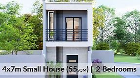 (4x7 Meters) Two Storey Small House Design | 2 Bedrooms
