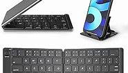 Samsers Foldable Bluetooth Keyboard - Portable Wireless Full Size Keyboard (Sync Up to 3 Devices), Ultra-Slim Aluminum Travel Folding Keyboard for iPhone iPad Mac Android Windows iOS, Black & Grey