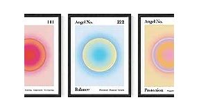 HAUS AND HUES Angel Number Wall Art - Set of 3 Positive Framed Art, Angel Number Posters, Y2k Room Decor, Aura Wall Art Bedroom Aesthetic, Preppy Wall Decor, Aura Posters (12x16, BLACK FRAMED)
