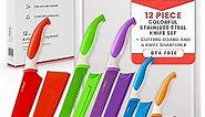 EatNeat 12 Piece Knife Set: Colorful Non-Stick Coated Stainless Steel Knives, Protective Sheaths, Cutting Board, & Sharpener - Gifts for New Home, Apartments, RV - Ergonomic Sharp Knives for Kitchen