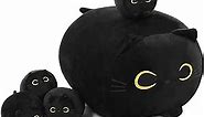 Black Cat Stuffed Animal Mommy Cat Plush Toys with 4 Squishy Baby Black Cat in her Tummy Soft Cute Hugging Pillows for Boys and Girls