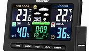 RISEPRO Wireless Weather Station with Outdoor Remote Sensor Indoor/Out Temperature and Humidity Alarm Clock Calendar Weather Forecaster with Color LCD Display